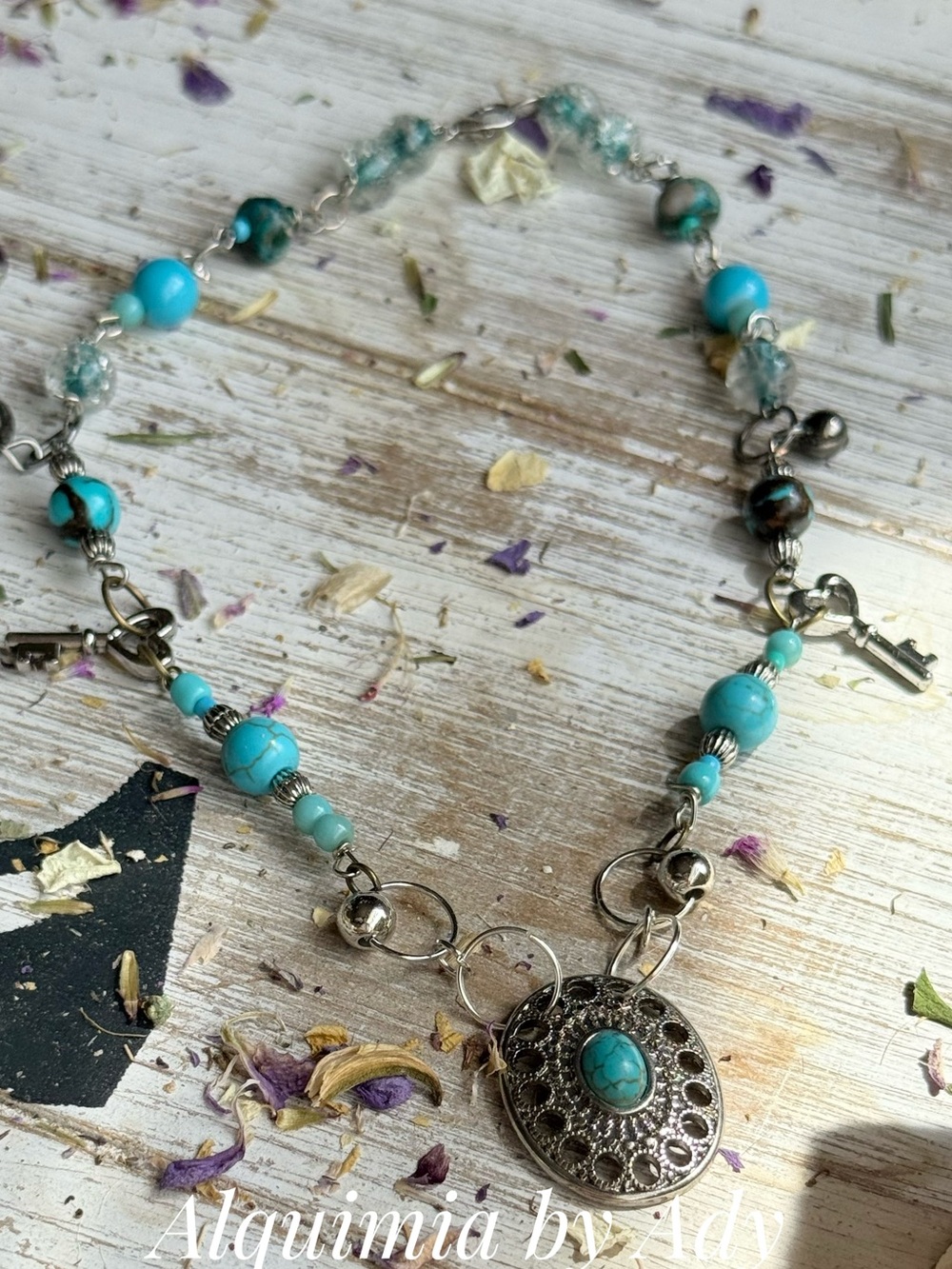 Alquimia Turquoise Beaded Necklace with Silver Filigree Pendant